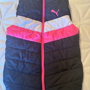 GirlsPuma Black and Pink Quilted Vest 7/8